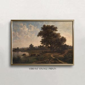 Vintage-Landschaftskunstdruck: Stimmungsvolle Landschaftskunst, Kühe in der Landschaft, Ländliche Szene, Druckbares Wandbild (Digitaler Download) Bild 8