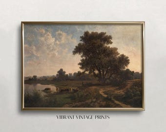 Vintage Landscape Art Print: 19th Century Pastoral Scene (Digital Download)