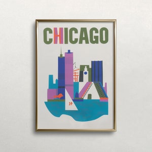 Chicago Wall Art, Vintage Chicago Art, Retro Wall Decor, Vintage Travel Poster Art, DIGITAL DOWNLOAD, PRINTABLE Wall Art, Large Wall Art