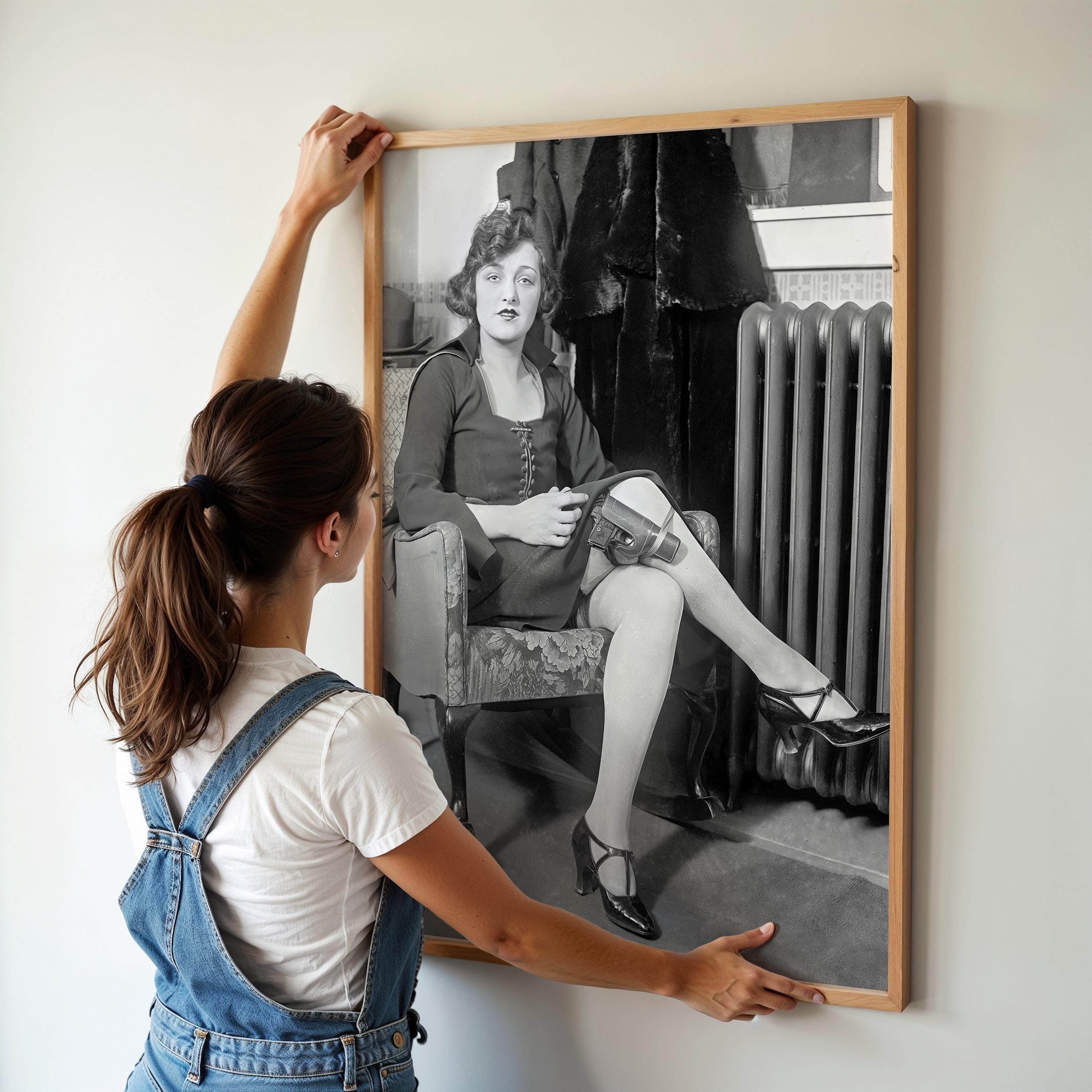 Woman With A Gun, Black and White Art, Vintage Wall Art, Gun in