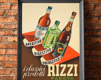 Vintage Italian Drink Advert Print: Bar Wall Decor (digital
