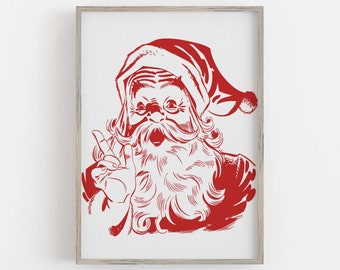impression d'art vintage du père Noël, décoration de vacances rétro (téléchargement numérique)