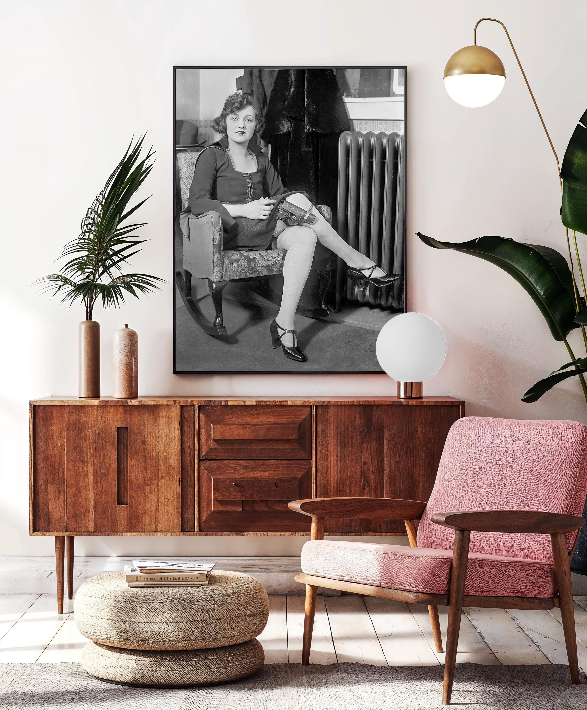 Woman With A Gun, Black and White Art, Vintage Wall Art, Gun in
