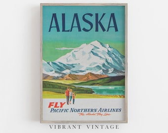 Alaska Travel Poster, Vintage Denali Print (Digital Download)