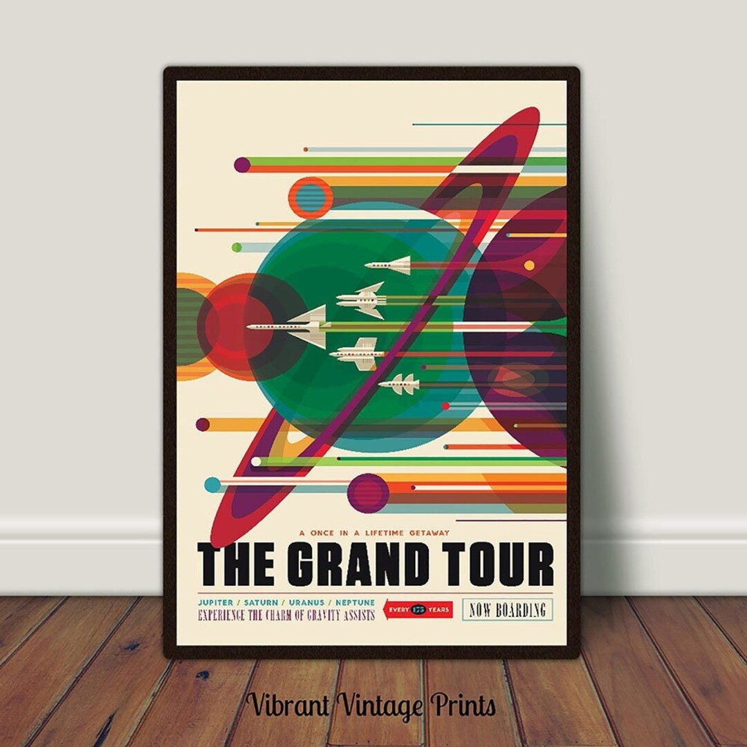 The Grand Tour NASA Space Art, Saturn Wall Art, Vintage Style