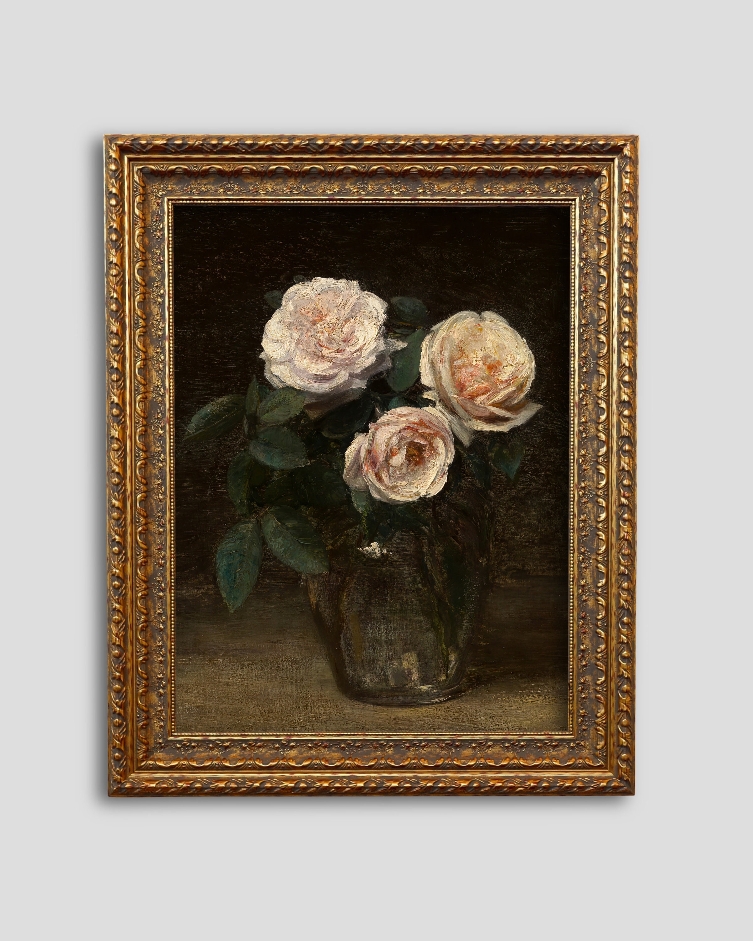 ヴィンテージのピンクのバラの絵画：18世紀のアンティークウォール