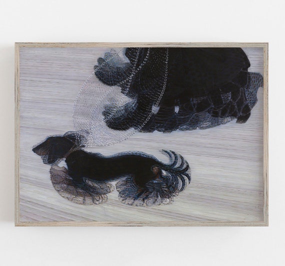 黒い犬のモダンアート版画 ヴィンテージ ブラック ドッグ アートプリント：犬の躍動感（デジタル