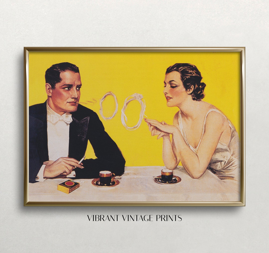 Couple at Cafe, Vintage Wall Art, Engagement Ring, Wedding Wall Art