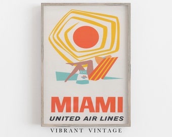 Miami Beach Vintage Reiseposter: Retro Sommer Kunst (Digitaler Download)