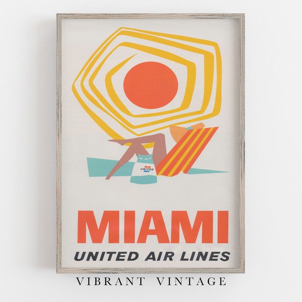 Miami Beach Print, Vintage Travel Poster, Retro Wall Art, Florida Beach Print, Minimalist Wall Decor, PRINTABLE Wall Art, Large Wall Art