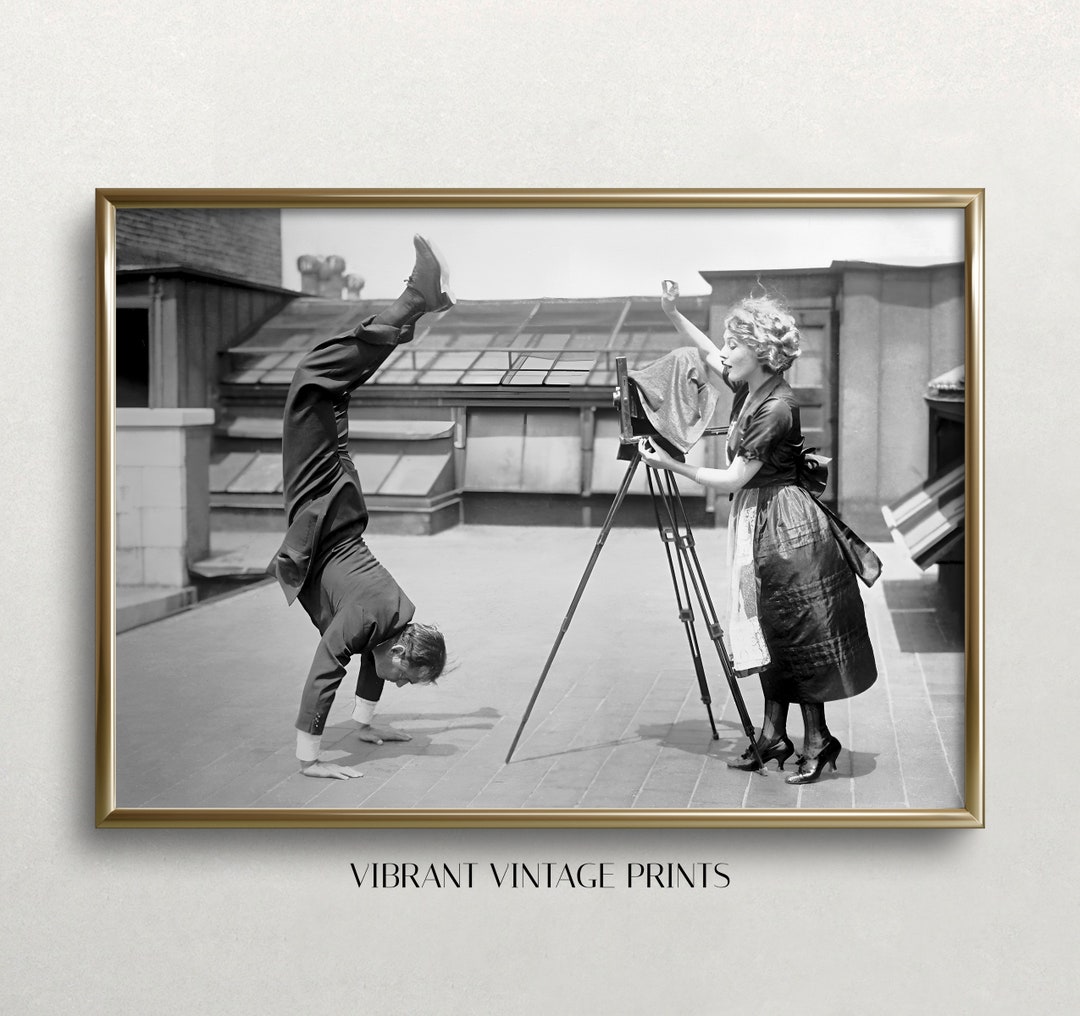 Acrobat and Photographer, Black and White Art, Vintage Wall Art, Old