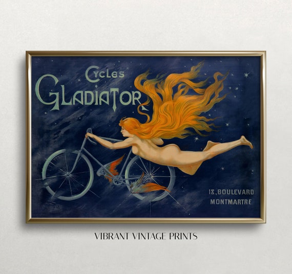 Cycles Gladiator Vintage Poster: Art Nouveau Woman, Bicycle Art (Digital Download)