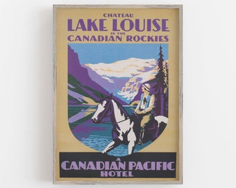 Lake Louise Canada Art, Vintage Wall Art, Canada Wall Art, Canadian Rockies, Vintage Canada Art, Digital DOWNLOAD, PRINTABLE Wall Art