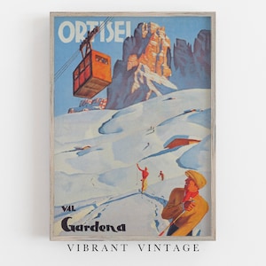 Ortisei Val Gardena Ski Poster: Vintage Italy Travel Print (Digital Download)