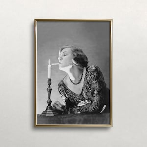 Woman Lighting Cigarette, Black and White Art, Vintage Wall Art, Funny Wall Art, Old Photo, Candle Art, DIGITAL DOWNLOAD, PRINTABLE Wall Art