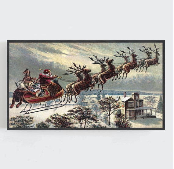 そりに乗ったサンタの置物 - クリスマス トナカイ そり サンタ