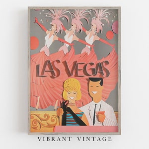 Arte mural de Las Vegas, póster vintage de Las Vegas, colores pastel rosados, decoración de pared retro, DESCARGA DIGITAL, arte mural IMPRIMIBLE, arte mural grande