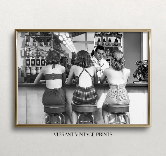 Women at Bar Print: Vintage Black and White Art (Digital Download)