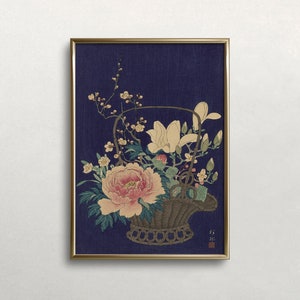 Bloemen muurkunst | Vintage muurkunst | Donkere stemmige kleuren | Bloemenmandkunst | Japanse kunst | Digitaal DOWNLOAD | AFDRUKBARE muurkunst #363