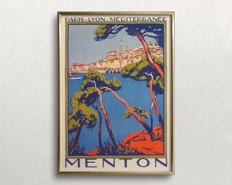 Menton France Vintage Travel Poster Art (Digital Download)