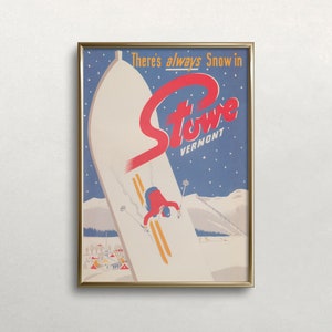 Póster de esquí de Stowe, Vermont: Arte de viaje vintage (descarga digital)