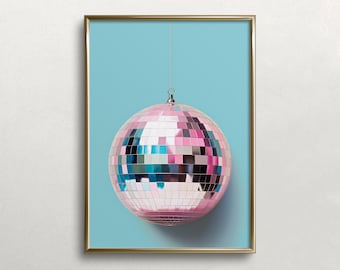 Pink Disco Ball Art | Disco Ball Art | Mirror Ball Art | Pink Wall Art | Pastel Colors | Trendy Wall Art|Digital DOWNLOAD|PRINTABLE Wall Art