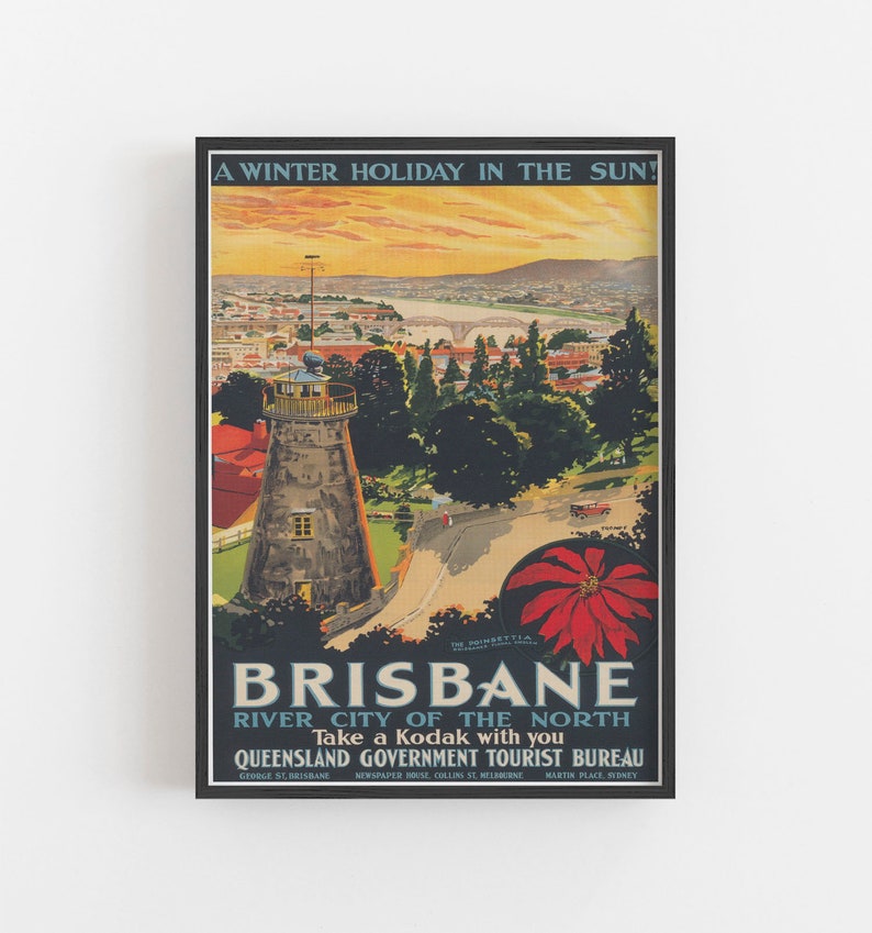 Brisbane Australia Print Vintage Wall Art Australia Wall Etsy Israel