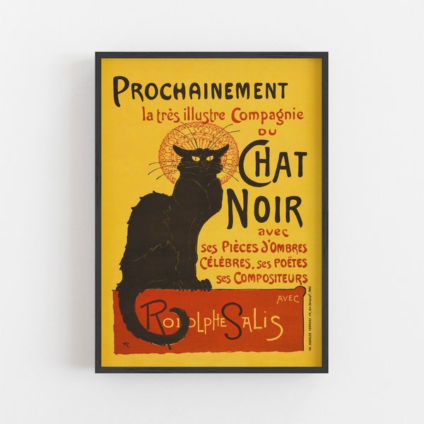 Black Cat Wall Art, Chat Noir Print, Vintage Poster Art, Classic Poster, Vintage Cat Art, DIGITAL DOWNLOAD, PRINTABLE Wall Art, Large Art