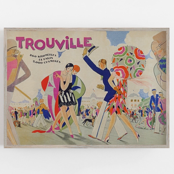 Trouville France Art, Art mural vintage, France Wall Art, Affiche de voyage, Décoration Art Déco, TÉLÉCHARGEMENT NUMÉRIQUE, ART IMPRIMABLE, Grand Art Mural