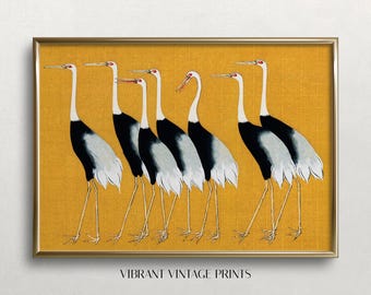 日本の鶴のヴィンテージプリント：アジアの鳥のウォールアート（デジタルダウンロード）