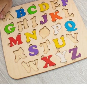 Alphabet Wooden Puzzle - Learning Educational Toys for Toddlers - Montessori - Christmas gift- Baby present