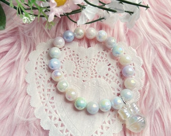 Pastel bell charm beaded bracelet - kawaii jewelry, Fairy Kei , cute accessories