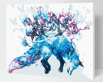 Paint By Number kit Snow Fox// Oil painting Snow Fox on Canvas// Acrylic Snow Fox Painting// Fox paint// watercolor fox//fox painting