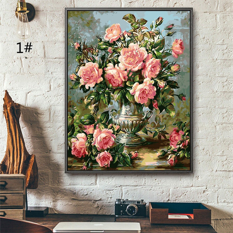 3 Panels Paint by Number Kit Flowers/ Acrylic Painting Flowers Etsy