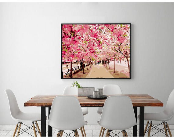 Fleurs De Cerisier Sakura Peinture Par Numéro Kit Cadeau Pour Elle Cadeau Pour Lui Bricolage Peinture Peinture Facile Moderne Art Cadeau