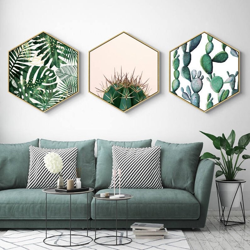 Home Hexagon Green Plant Painting Plant Framed Art Christmas Home Hexagon Green Plant Painting Plant Framed Art Christmas
