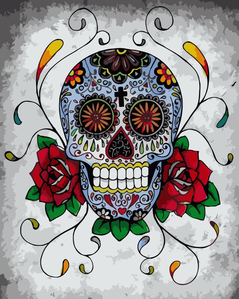 Sugar Skull Paint by Number/ Paint Yourself/ Wall Art/ Home Etsy