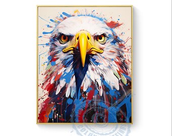 colorful cartoon bald eagle paint by numbers, Animal paint by number kit adult, paint by number kit adult beginner, Custom paint by numbers