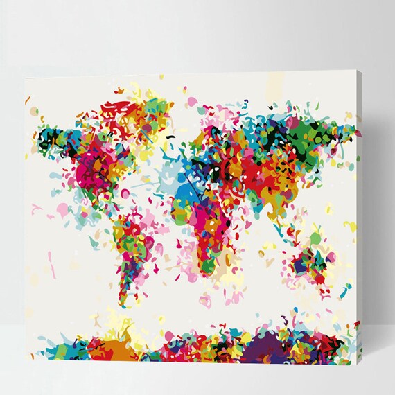 Abstract World Map Painting Paint By Number World Map Colorful World Map Painting On Canvas Map Painting Wereldkaart Carte Du Monde