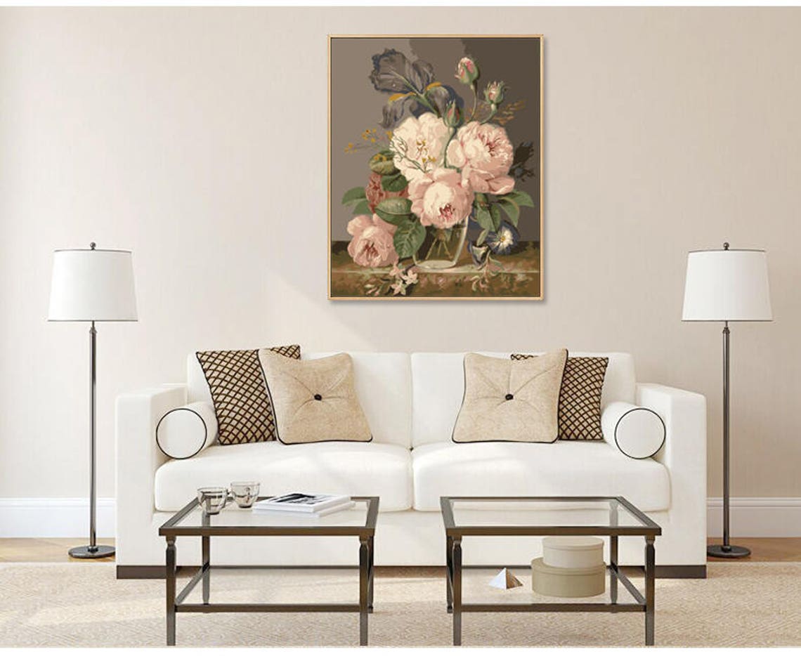 Flowers art// living room decor// Paint By Number kit | Etsy