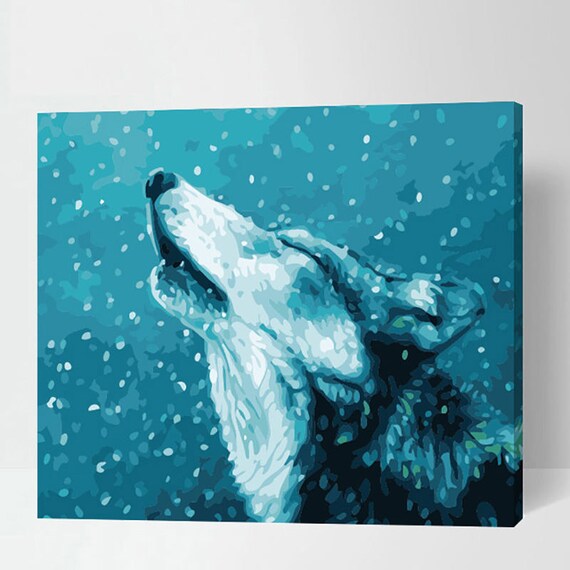 Wolf Paint by Number Kit/ Wolf Art/ Wolf Painting/ Wolf Decor/ Etsy