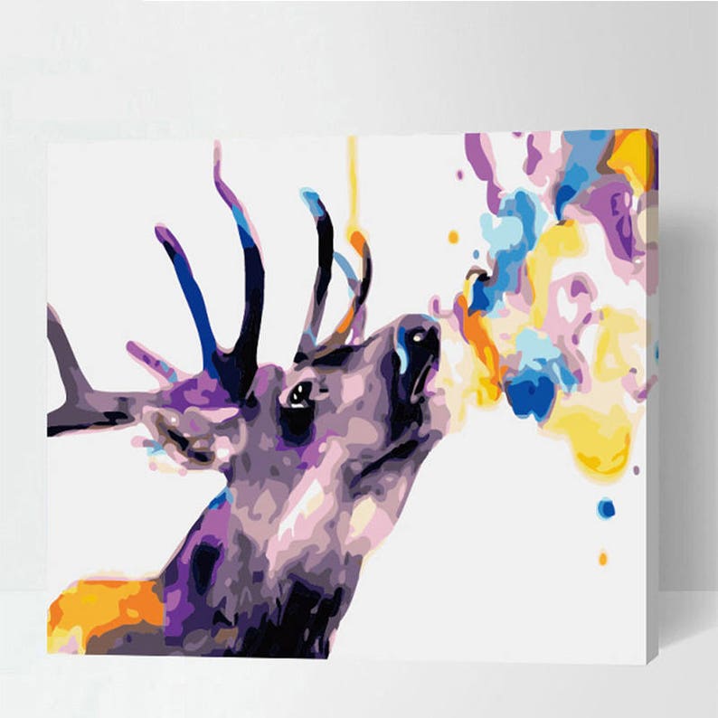 Colorful Deer Painting Paint By Number Kit Animal Oil On Canvas Home Decor Wall Art