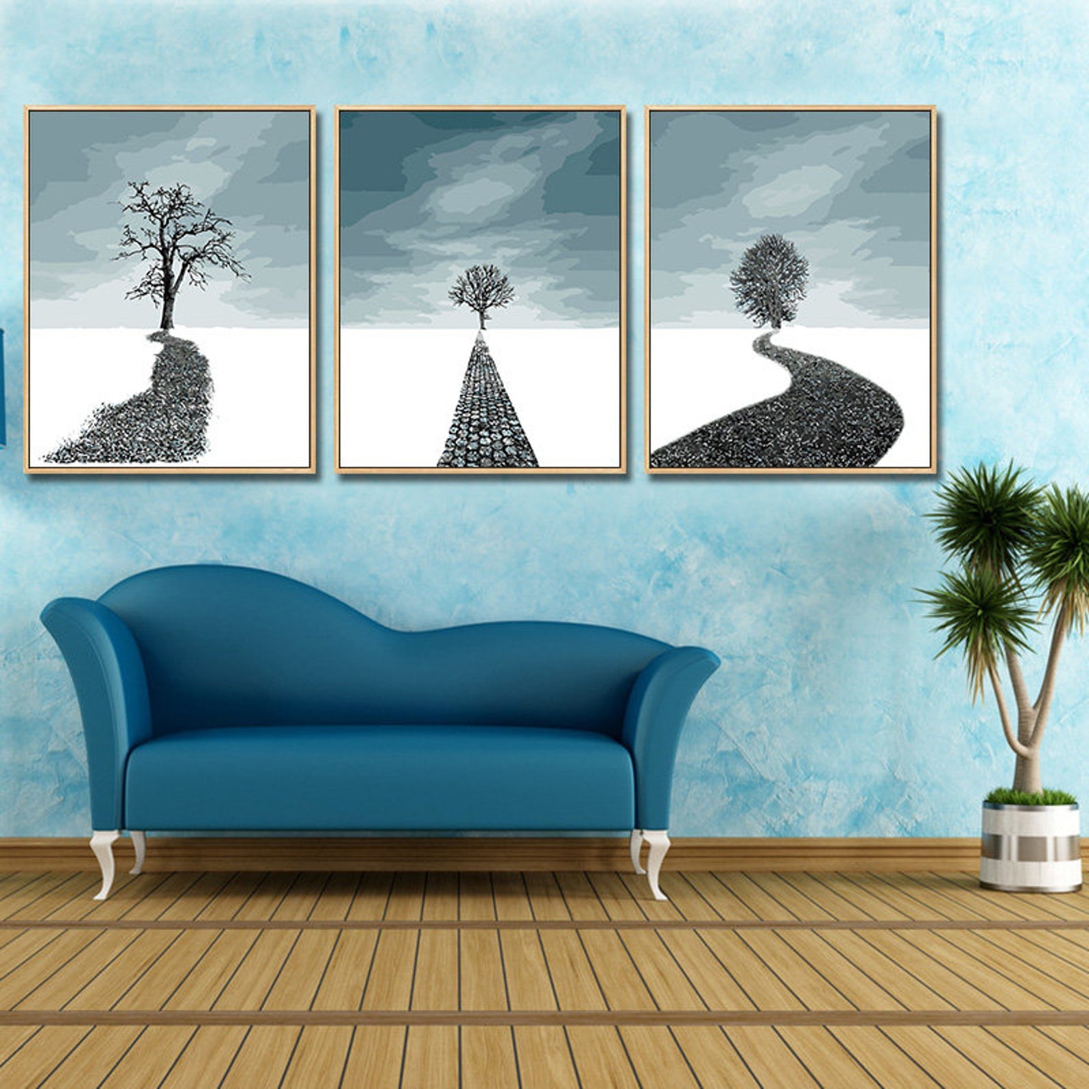 Paint by Number/ 3 Sets of Paint by Number Kit Road Tree/ Etsy