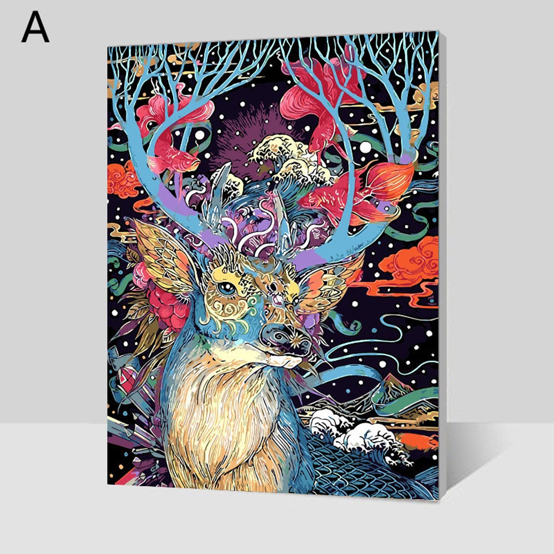 Colorful Deer painting// Paint By Number kit animal//Colorful Etsy