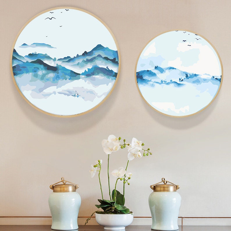 Round framed Art Chinese ink Style painting paint by number Etsy