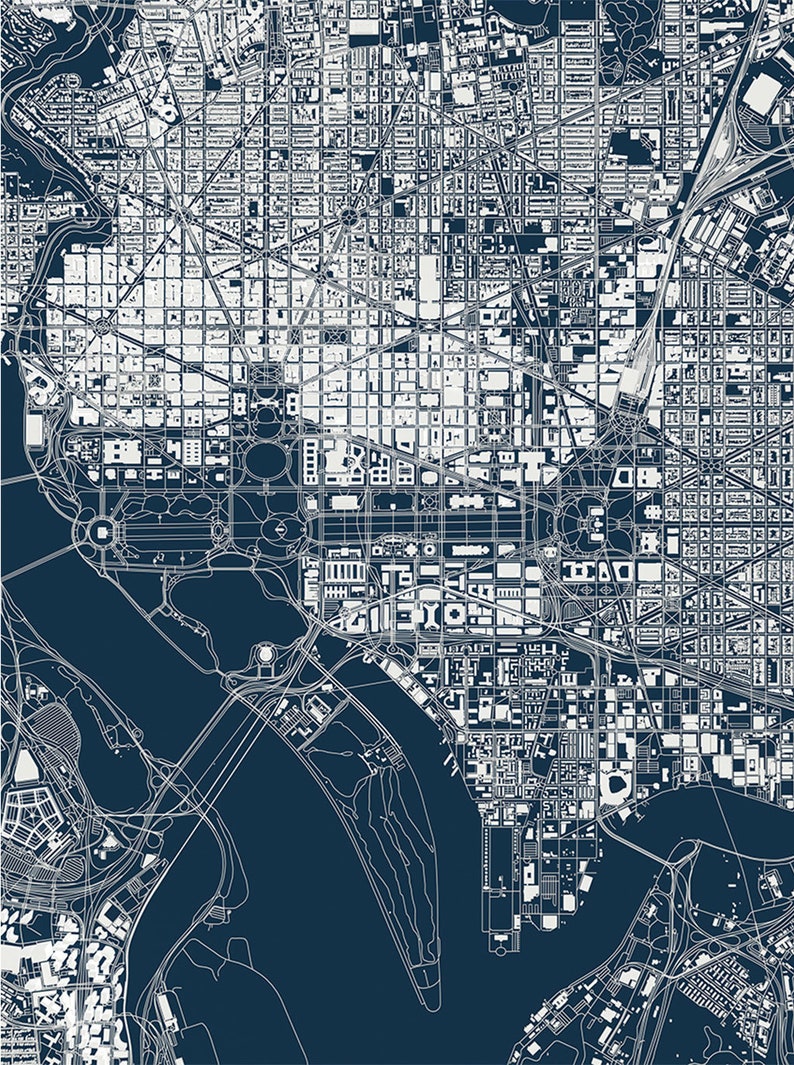 Washington dc art print printable city layout of washington etsy