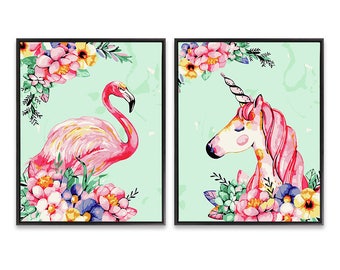 Flamingo Paint By Number kit, Unicorn PBN, flamingo painting, pink flamingo, flamingo wall art, Acrylic Painting, Pink Unicorn Painting