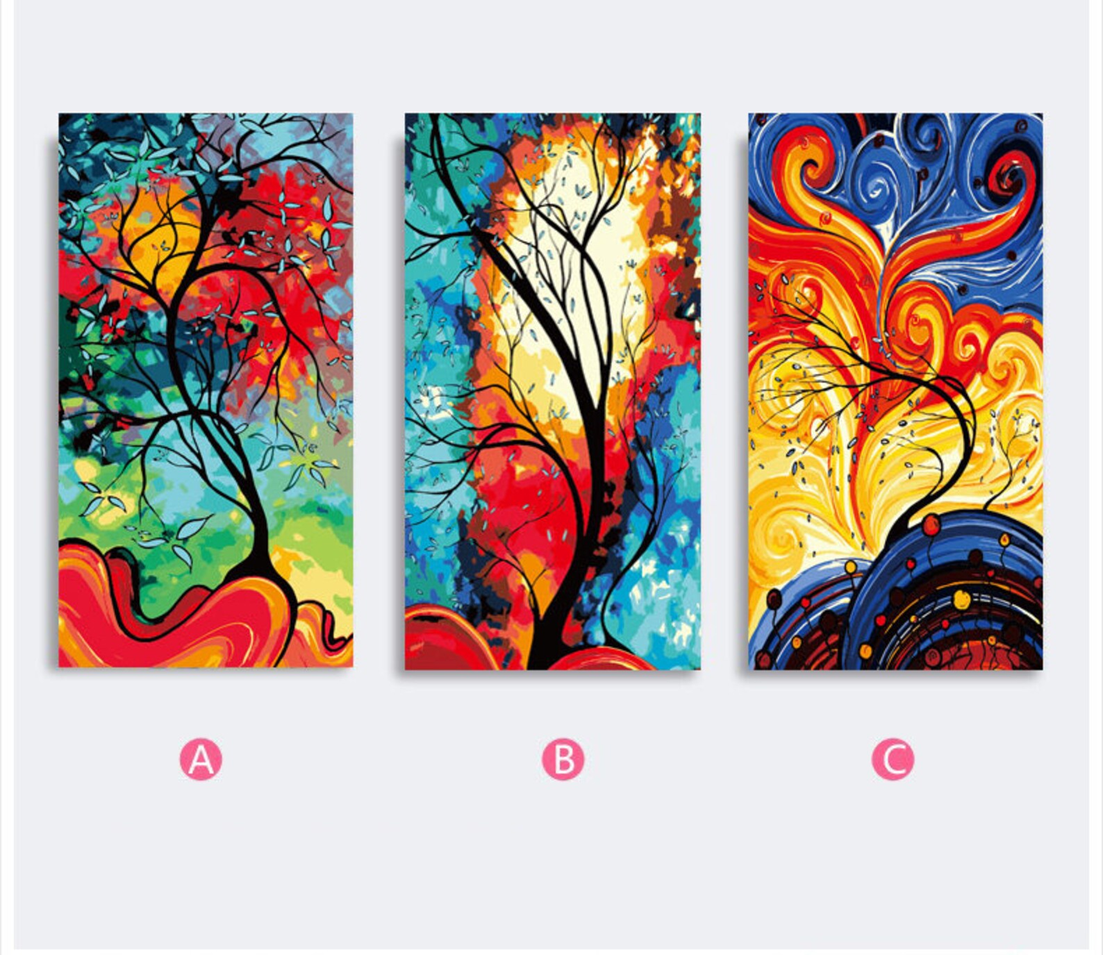 Set of 3 Paint by Number Kit/ Abstract Colorful Tree Painting/ Etsy