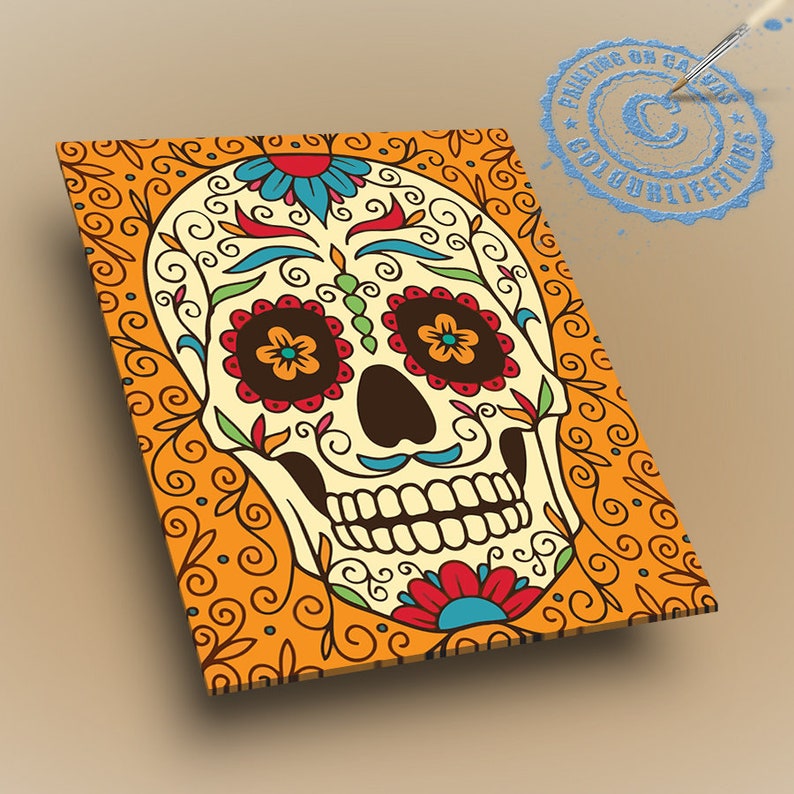 Sugar Skull Paint by Number/ Paint Yourself/ Wall Art/ Etsy