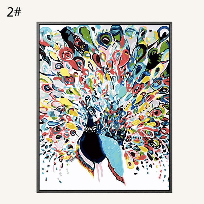 Paint by Number Kit Rainbow Peacock/ Oil Painting Abstract Etsy